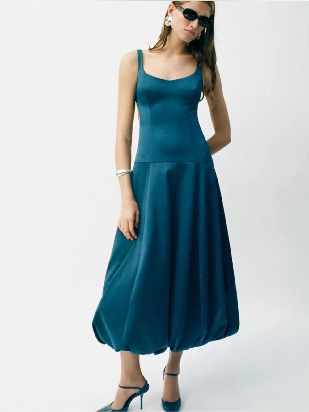Zara Teal Scoop-Neck Midi Dress